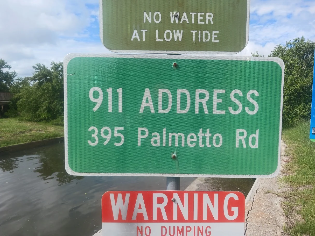 palmetto road boat ramp 911 address sign